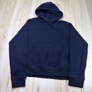 Harris Wallace New York Thick Wool Blend Hoodie Sweater Mens Small Navy Blue